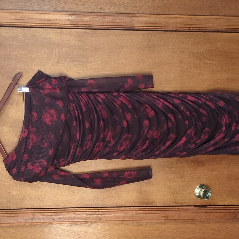 ❤️🌹Abercrombie And Fitch Long-Sleeve Mesh Asymmetrical Draped Maxi Dress Size S - Picture 5 of 11